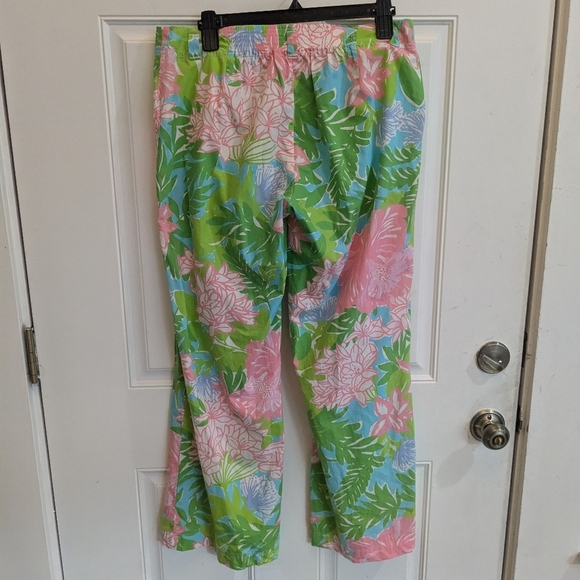 Lilly Pulitzer Green and Pink Floral Cotton Flare Pants - Picture 4 of 4